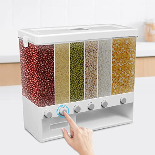 Shiyinge 6 galler, livsmedelsdispenser, förvaringsburkar, set, väggmonterad, förvaringsburk, kylare, spannmålsdispenser, delad torrfoderbehållare för KöRner kaffebönor, sojabönor, väggmonterad, vit,