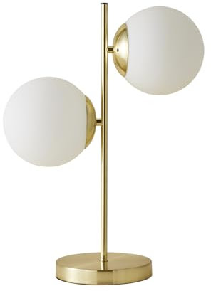 ValueLights | Modern 2 Light Gold Metal Stem Bedside Table Lamp for Living Room Bedroom with White Frosted Glass Shades + LED Bulbs | Table Lamps & Home Improvements Essential