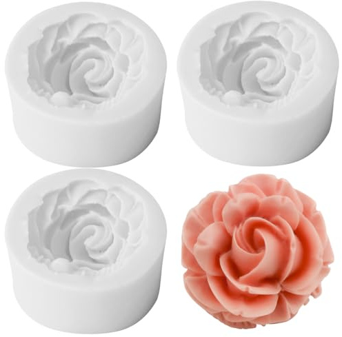 3 Stück 3D Silikonform für Blumen und Rosen - Fondant Kerzen Form für Seife, Süßigkeiten, Schokolade, Kuchendekoration