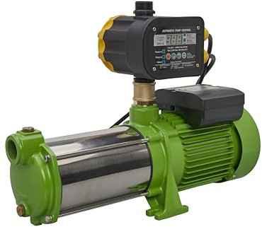 CHM GmbH® Kreiselpumpe 1,1 Kw Edelstahl 5400 L/h, 6,5 Bar Gartenpumpe mit Druckschalter einstellbar und Trockenlaufschutz