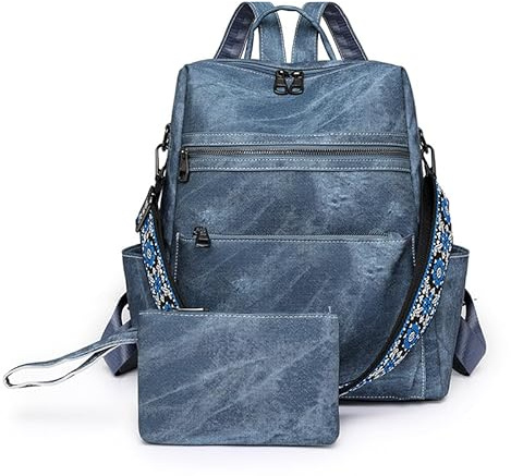 Puwuzixi Rucksack Damen Klein, Elegant Anti-Diebstahl Cityrucksack Wasserdicht Tagesrucksack, Casual Damenrucksack Leder Backpack Women Handtasche 2 in 1 für Schule Arbeit Reise (Blue)