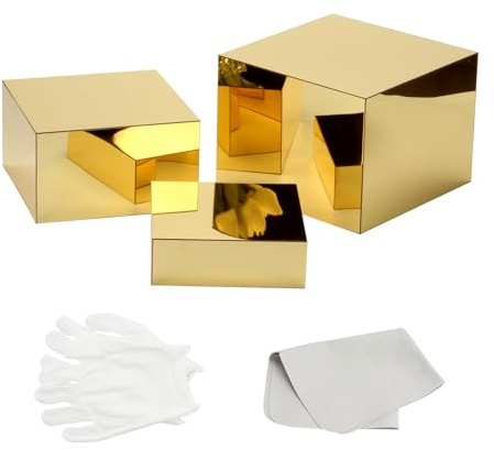 KCGANI 3 alzate per nidificazione – Espositori in acrilico oro a specchio per catering, dessert, gioielli e feste