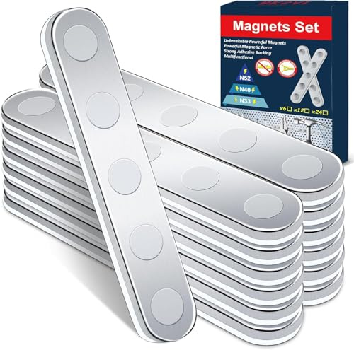 BKSAI Unbreakable Strong Magnet, Self-Adhesive Neodymium Bar Magnets, Powerful Permanent Rare Earth Sticky Magnets for School Office Home Kitchen DIY Tool Room Fixing Kit (N40-12PCS)