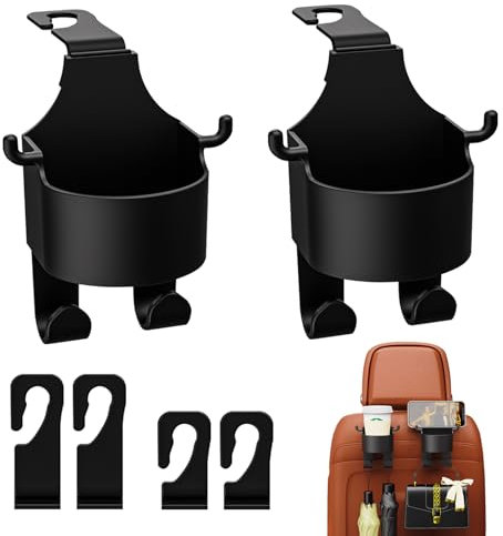 2 Sets Portable Seat Cup Holder with Hooks,Multi-functional Hook for Car Seat Back,Seat Cup Cup Holder,2 in 1 Car Hook & Backseat Cup Holder Multifunctional Duty Storage Hooks for Auto Backseat