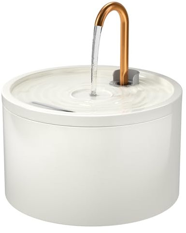 Keimi Fuente para gatos de cerámica, 2,1 L, dispensador de agua silencioso para mascotas, fuente para gatos para múltiples mascotas, filtro para agua limpia, higiénica y fácil de limpiar, color blanco