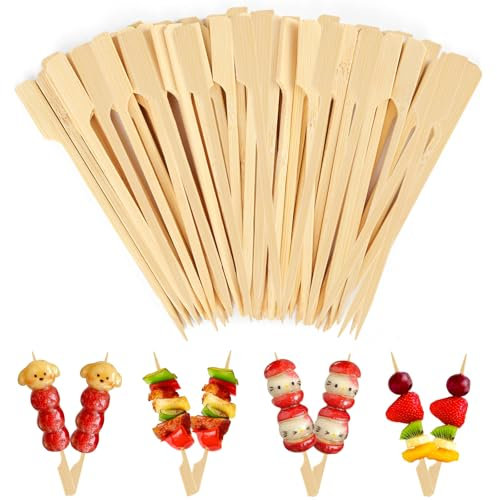 300 Pièces Pique Brochette Bois, 12CM Brochettes en Bambou pour Barbecue, Pic Brochette Bois pour Cocktails, Burger, Fruits, Pique Aperitif, Grillades, Sandwichs