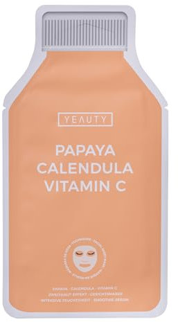 YEAUTY Maschera in panno SMOOTHIE, papaia, calendula, vitamina C, combatte i segni visibili dell'invecchiamento cutaneo, 100% biodegradabile, confezione da 1
