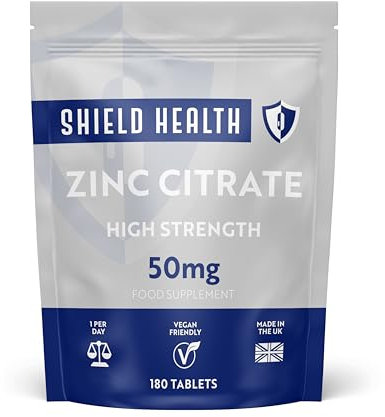 Zinc 50mg Tablets – High Potency Immune Support Supplement – Supports Skin, Hair, Nails & Overall Wellness – 180 Tablets