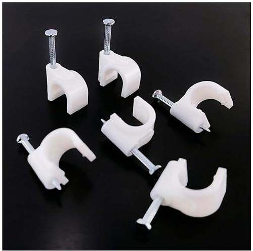 HS Cable Clips 10mm with Steel Nail 200 Pieces White，Ethernet Management U Shaped Wire Cord Staples Hooks for Outdoor Wall,Coax Cat8 RG8 Cable Extension Fasteners