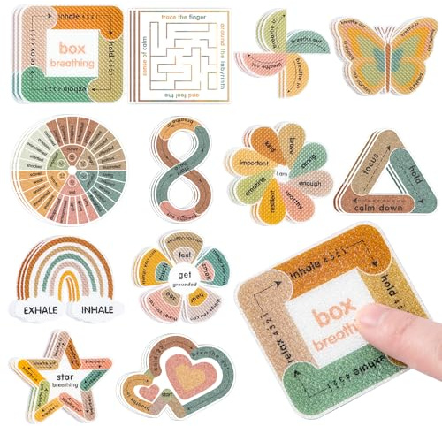 Sensory Strips for Anxiety Calming Stickers, 36Pcs 2 Textured for Mood Calming, Breathing Mindfulness Fidget Sticker for Adult Teen, Anxiety Relief at Office & Classroom Desk