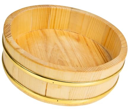 Alipis Japanese Sushi Bucket Round Wooden Rice Mixing Barrel | Khaki Finish, Lightweight Build, Serving Sushi and Storage, Simple Generous Style for Dining Presentation