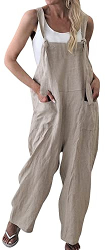 SKFLABOOF Latzhose Damen Arbeitskleidung 90er Jahre Outfit Musselin Jumpsuit Romper Sommer Arbeitsoverall Cotton Leinen Weiss, S