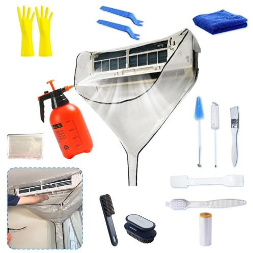 ZSPLIT-MAIR All-In-One Mini-Split-Reinigungsset mit Drucksprüher – wiederverwendbarer, auslaufsicherer Mini-Split-Reinigungsbeutel, 16-teiliges Wartungswerkzeug(16-teilig,weiß)