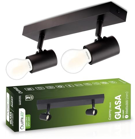 Lumiled Deckenleuchte Deckenspot Deckenstrahler 2-flammiger Spot in mattschwarzer Farbe Spotlampe für Decke Deckenlampe Spots Downlight Drehbar 2x E27 max.12 W IP20, Fassung 230V ohne Leuchtmittel