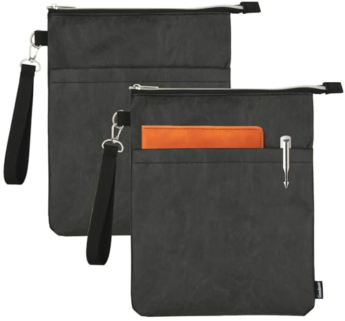 Book Sleeves with Zipper, Travel Book Waterproof Protector Pouch for Hardcover Books, Book Covers Bags Carry Case/Front Pocket & Handle Strap for Book Lovers Mother's Day Readers, Tyvek Paper, 2 Pcs