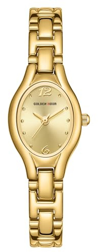 GOLDEN HOUR Gold Tone Vintage Women's Oval Case Bracelet Watch in Gold Dial