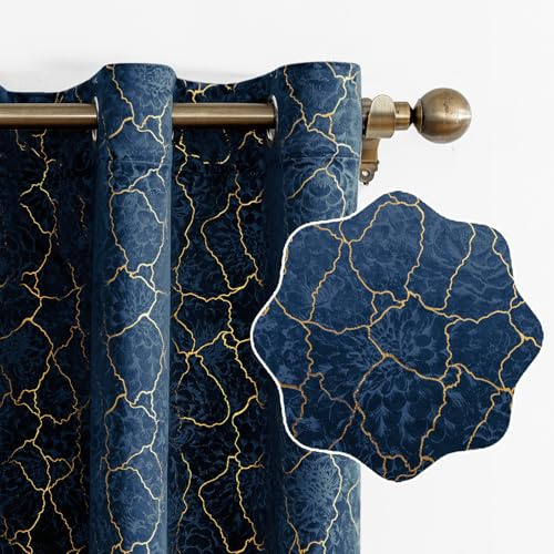 Ystyle Rideau Occultant Velours Lot De 2, 140x245cm, Rideaux Salon Rideau Thermique Isolant Anti Chaud Intérieurs, Rideau Phonique Anti Bruit, Moderne Chambre Maison Dressing, Marine