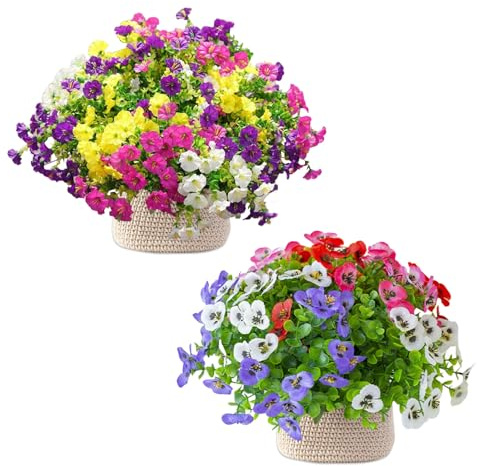 12 Bündel Künstliche Blumen im Freien Balkon Kunstblumen Outdoor Wetterfest Seidenblumen Wie Echt Balkonpflanzen Plastikblumen Steckblumen Gartenblumen UV Beständig Blumenwand Petunie Eukalyptusblüte