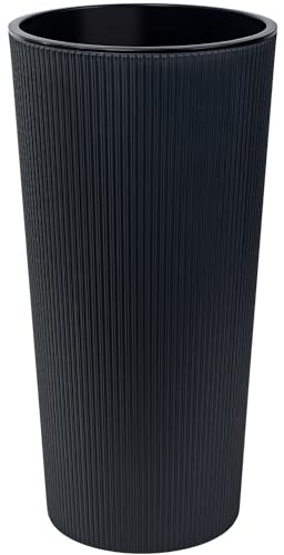 KONZEPT Blumentopf Hoch (57 cm) mit Einsatz – geeignet für Innen- & Außenbereich, wetterfest, UV-beständig, mit Rillenstruktur – Anthrazit, Eco-Kunststoff, ideal für Garten, Balkon, Terrasse & Wohnung