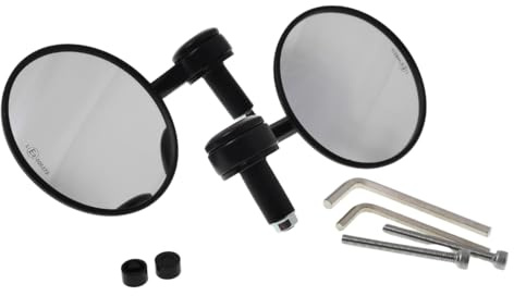 VANEZ Lenkerendenspiegel Set Motorrad Roller – Oval, mit E-Nummer (E9), Aluminium, Schwarz – 360° drehbar, Straßenzugelassen, Universal für 16,5–19mm Lenker inkl. Montageset | Aluminium, Glas und Kunststoff, 360° drehbar; Spiegelfläche 100 mm, Gesamtdurchmesser 107 mm, links/rechts, inkl. Montageset
