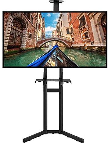 Soporte de TV ajustable para sala de estar y dormitorio, se adapta a televisores curvos de 50 a 65 pulgadas, 2 estantes AV, soporta 99 libras, diseño elegante para decoración escénica del hogar