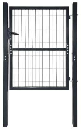 Froadp Cancelli da giardino a battente da 125 x 100 cm, zincati singoli, con pali della porta, maniglie in plastica e serratura a incastro, per giardini, magazzini, cantieri (antracite)
