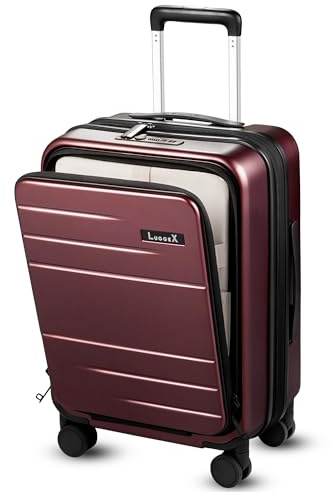 LUGGEX Koffer Trolleys mit Laptopfach Erweiterbarer Handgepäck Hartschalenkoffer aus Polycarbonat mit TSA-Schloss (Rot, 56×38×24 cm)