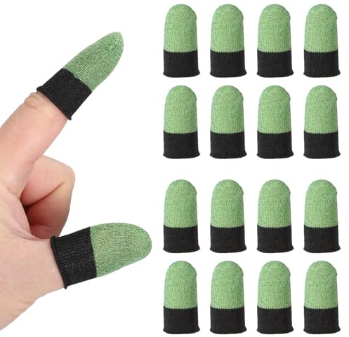 PATIKIL Guanti per Dita Controller, 16 Pezzi Manicotti per Pollice Gaming Mobile con Punta in Fibre d'Argento Antisudore Traspiranti per Dispositivi Touchscreen Telefonici, Verde/Nero