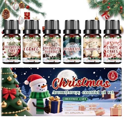 6PCS Christmas Essential Oil Set, Winter Essential Oil for Diffusers, Holiday Essentials for Home, Fragrance Oil for Candle Making & Soap, Gingerbread, Cinnamon, Candy Cane, Scented Gift Set