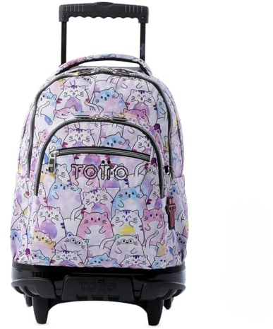 TOTTO - Mochila Escolar con Ruedas, Modelo Renglones Glitter, Capacidad 26,21 Litros, Bolsillo para PC 14, Bolsillo Botella, Correas en S para Mayor Comodidad, Resistente, Estampado Paws Rosa