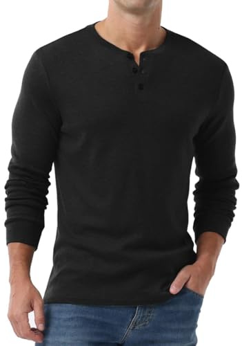 PrinStory Men's Henley Shirts Long Sleeve Tops Casual Classic T-Shirts Button Henley Pullover Tee Sweatshirt