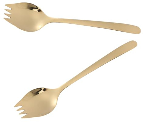 Alipis 2 Pièces Spork Acier Inoxydable Multifonction Fourchette-cuillère Longue Poignée pour Pâtes Salades et Desserts Ustensiles Lavables Au Lave- Usage Intérieur et Extérieur