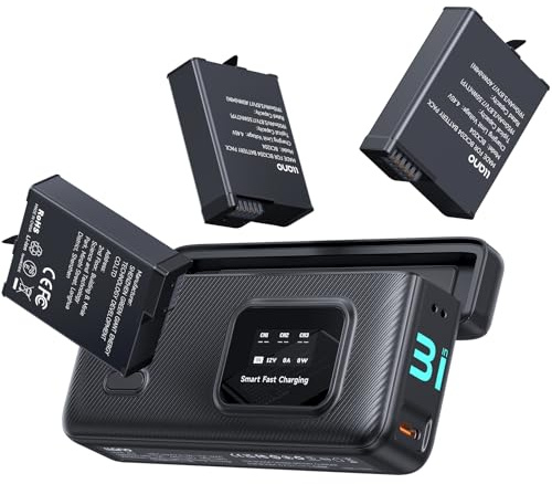 llano AC3 30W Fast Charger Case with 3 Pack 1950mAh Osmo Action 6 Batteries for DJI Osmo Action 6/5 Pro / 4/3 & Osmo 360, Triple Slot PD Charging, LED Display, Portable Storage
