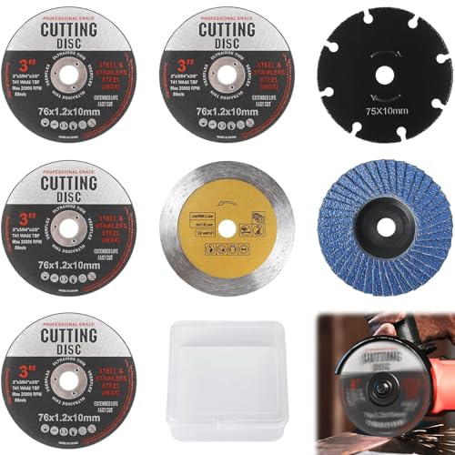 Fairblo 76mm Cutting Discs 7Pcs Angle Grinder Discs 3 Inch Cutting Disc for 10mm Bore Grinder Cutting Disc with Storage Box for Cutting Metal, Stone, Wood, Plastic, Grinding