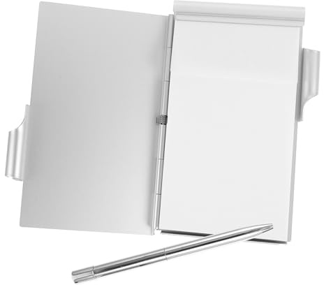 Cabilock Metall notizbuch mit Stift Kompakt Tragbar Aluminiumlegierung Kartenhalter Kreativ für Büro Schule Zuhause Langlebige Innenseiten Handlich Silberfarben