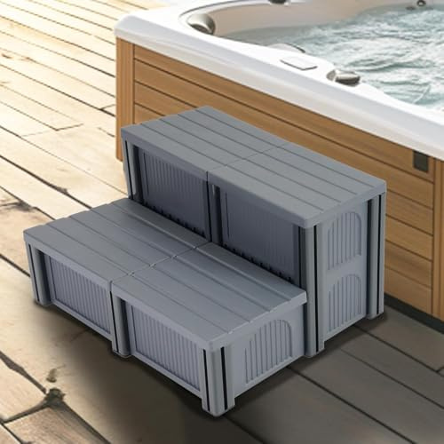 Gelacie Hot Tub Steps with Storage, 500 LBS Capacity, Textured 2-Step Spa Stairs Pool Ladder for Universal Hot Tub/Camper/SPA Pool/Pet Stairs Charcoal Grey