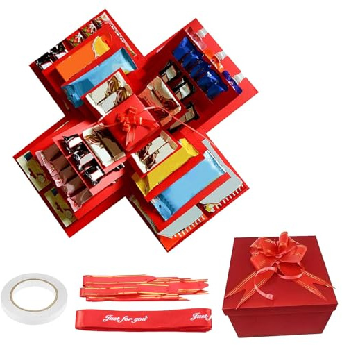 5 Layer Exploding Gift Box, Surprise Gift Box Explosion Birthday Box Valentines Gift Boxes with Ribbon Exploding Gifts Boxes with Lids DIY Surprise for Valentine’s Day Birthdays Anniversaries Christma