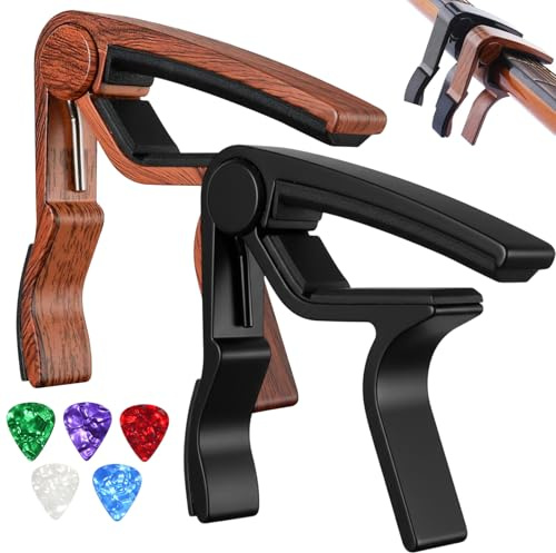 2 Pack Guitar Capo, Capo for Acoustic Guitar and 5Pcs Guitar Picks, for Ukulele, Acoustic and Electric Guitars
