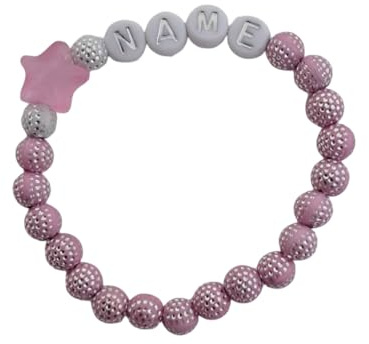 Pulsera de perlas para bebé y niño con nombre de 1 a 2 años aprox. 12 cm para bautizo, sesión de fotos, pulsera de nacimiento, pulsera de nombre, pulsera de bautismo, pulsera infantil.