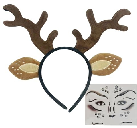 Rulbelok Weihnachts Haarband mit Rentiergeweih und Aufklebern, weiches Stoff Haarband für Feiertage, Partys, Familienfeiern, Kostümzubehör, Rentier Haarband mit thematischen Aufklebern