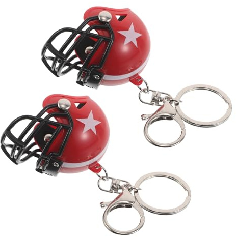 Mikinona 2pcs Mini Football Helmet Keychain Star Pendant with Lobster Clasp, Sports Souvenir Bag Charm for Football Fans, School Reward Key Chain Accessories