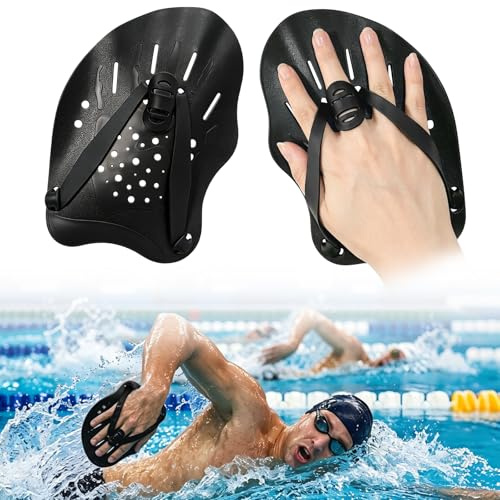 1 Paar Schwimmpaddel, Hand Paddles Schwimmen, Handpaddel zum Schwimmen, Schwimmhilfe für Erwachsene mit Elastischen Riemen, Krafttrainingshilfe, Pool Schwimmtrainingsgerät