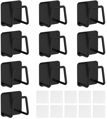 UMCHU 10 Pcs Stainless Sponge Holder, Sponge Rack, for kitchen, bathroom | 4.9 x 4.9 x 3 cm, hollow U-shaped design, Black, with adhesive, for storing small items such as kitchen sponges and towels