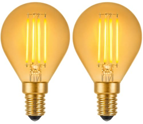 Summalux E14 Vintage LED Light Bulb 4W, Small Screw SES LED Filament Bulb 400LM, 40W Equivalent, Retro Amber Glass 2200K Warm White, Small Edison Screw G45 Golf Ball Bulb, Non-Dimmable, 2 Pack