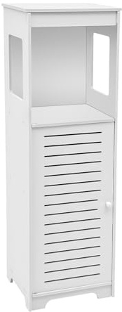 Mueble de baño, 4 niveles, estante de almacenamiento de baño con puerta, pequeño armario para papel higiénico, armario de pie para inodoro, dormitorio, cocina, sala de estar