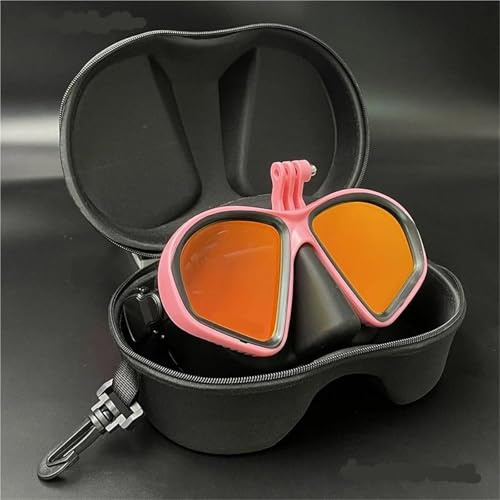 Tauchmasken Vollgesichtsmaske Tauchermaske mit geringem Volumen und Kamerahalter. Taucherbrille aus verspiegeltem gehärtetem Glas in schwarzer Reißverschlussbox.(Pink 1)