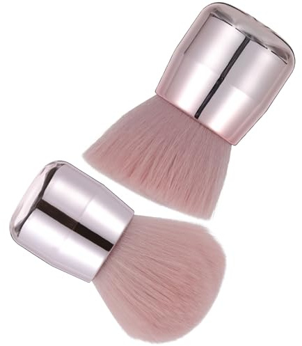 TEHAUX 2pcs Mushroom Shape Foundation Brush Set for Powder and Mineral Blending, Retractable Pink Cosmetic Makeup Brushes with Full Coverage, for Travel and Portable Cosmetic Bag
