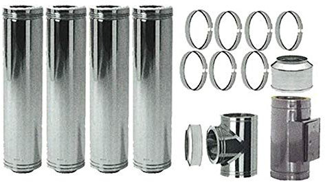 Edelstahl Schornstein Set 180mm Laenge ca. 3,815m zur Bodenmontage 100-250mm Wandabstand verstellbar