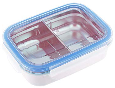 Innobaby Keepin' Fresh Stainless Steel Divided Bento Snack Box with Lid for Kids and Toddlers BPA Free, 11 oz., Blue