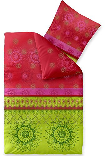 CelinaTex Fashion Bettwäsche 135x200 cm 2teilig Baumwolle, Bettgarnitur für Sommer und Winter, Ganzjährig, Bettbezug, Bettenset, Schöner Wohnen Lindsay Blumen Grün Rot